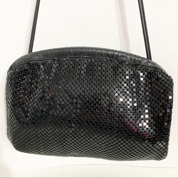 Vintage Whiting and Davis Chainmail Leather Crossbody Shoulder Bag Hinged Frame - Picture 3 of 12